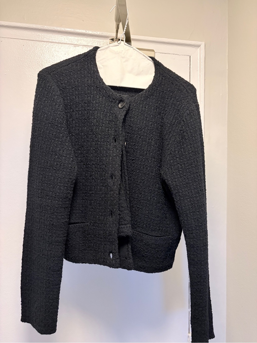 Uniqlo Black Bouclé Collarless Button Blazer